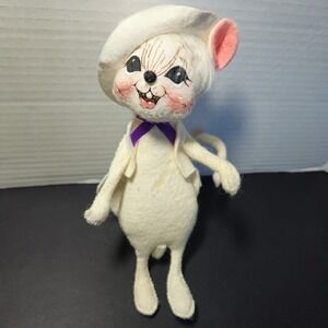 Annalee Mouse with White Hat Vest Purple Bow Vintage